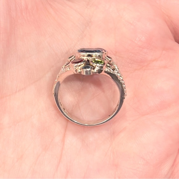 Sterling 18K Large Gemstone Ring, Bali Style Filigree Size 8.5 Rainbow Multigem - Picture 16 of 17